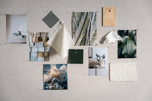Interior design concept inspiration board with fabric swatches  and material samples — interior design workbook process —  A Design Lifestyle